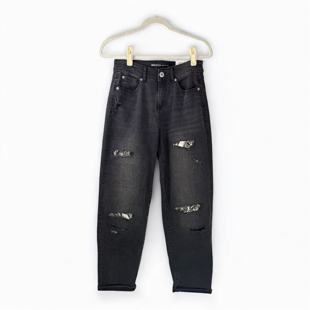 NWT INC International Concepts Women's Rip-Repair Boyfriend Jeans Washed Black 6